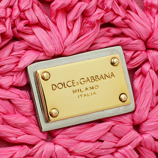 Dolce & Gabbana Fuchsia Raffia Sicily Medium Flap Bag