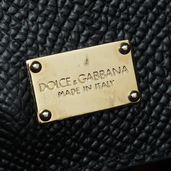 Dolce & Gabbana Black Dauphine Studded Handle Sicily Medium Bag