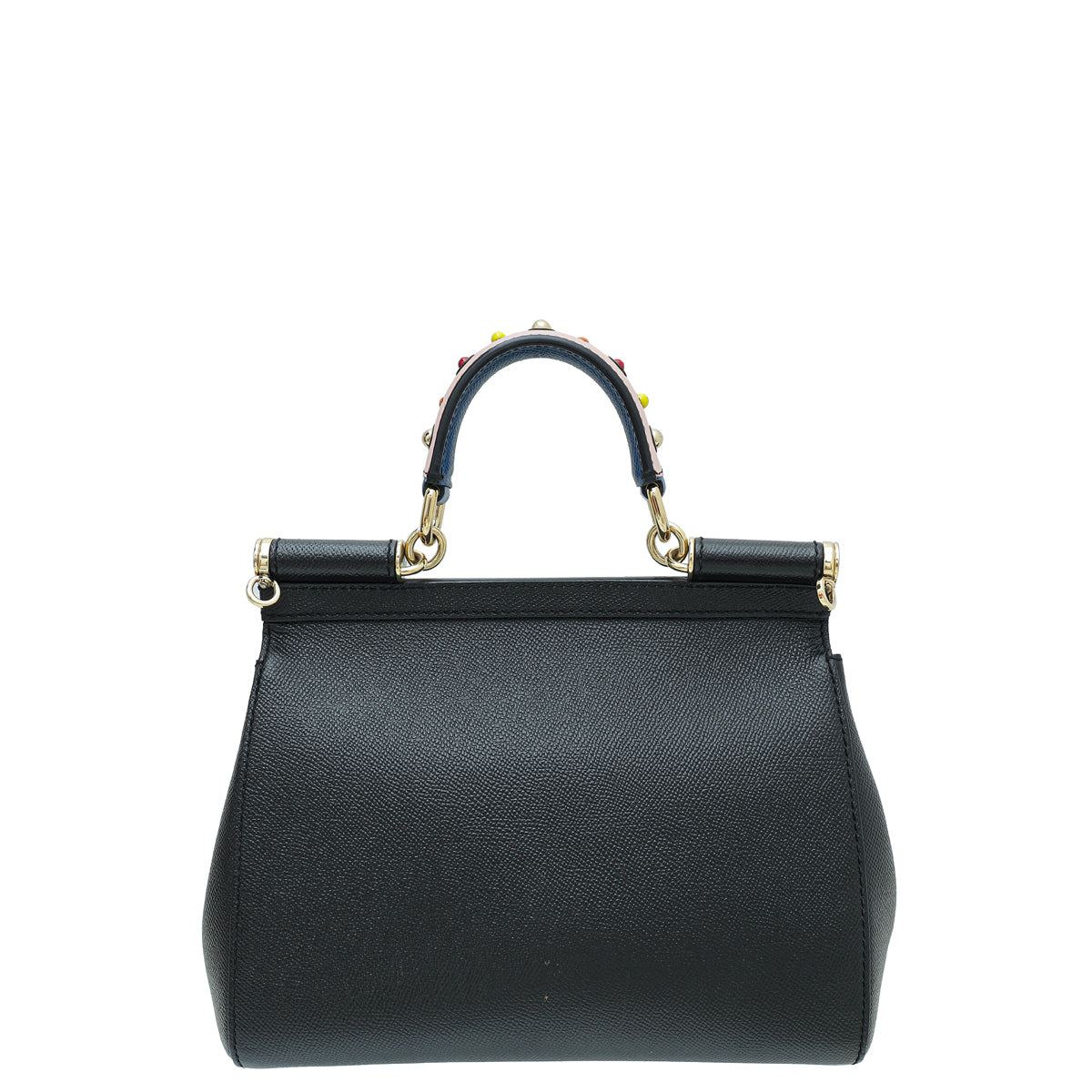 Dolce & Gabbana Black Dauphine Studded Handle Sicily Medium Bag-Dolce & Gabbana-THE CLOSET