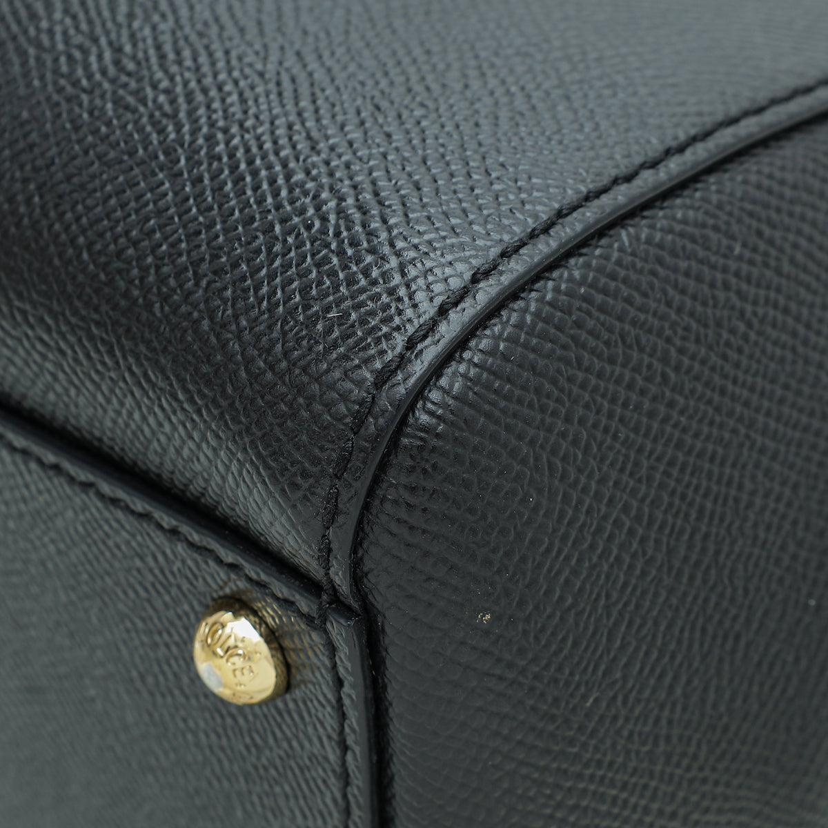Dolce & Gabbana Black Dauphine Studded Handle Sicily Medium Bag