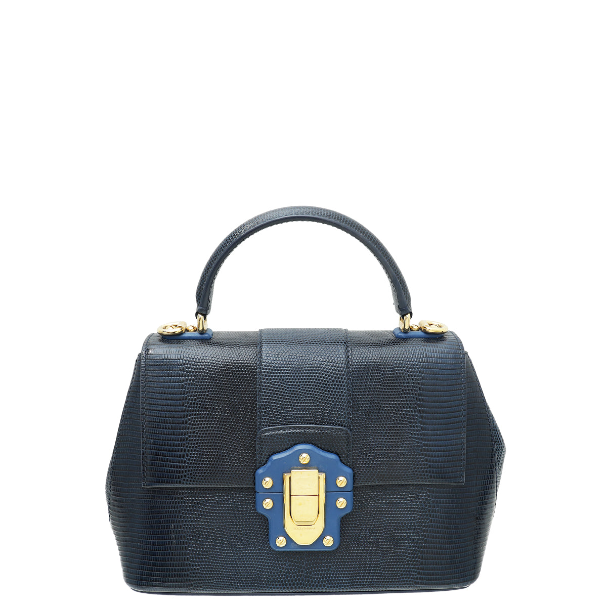 Dolce & Gabbana Navy Blue Lucia Iguana print Top Handle Bag