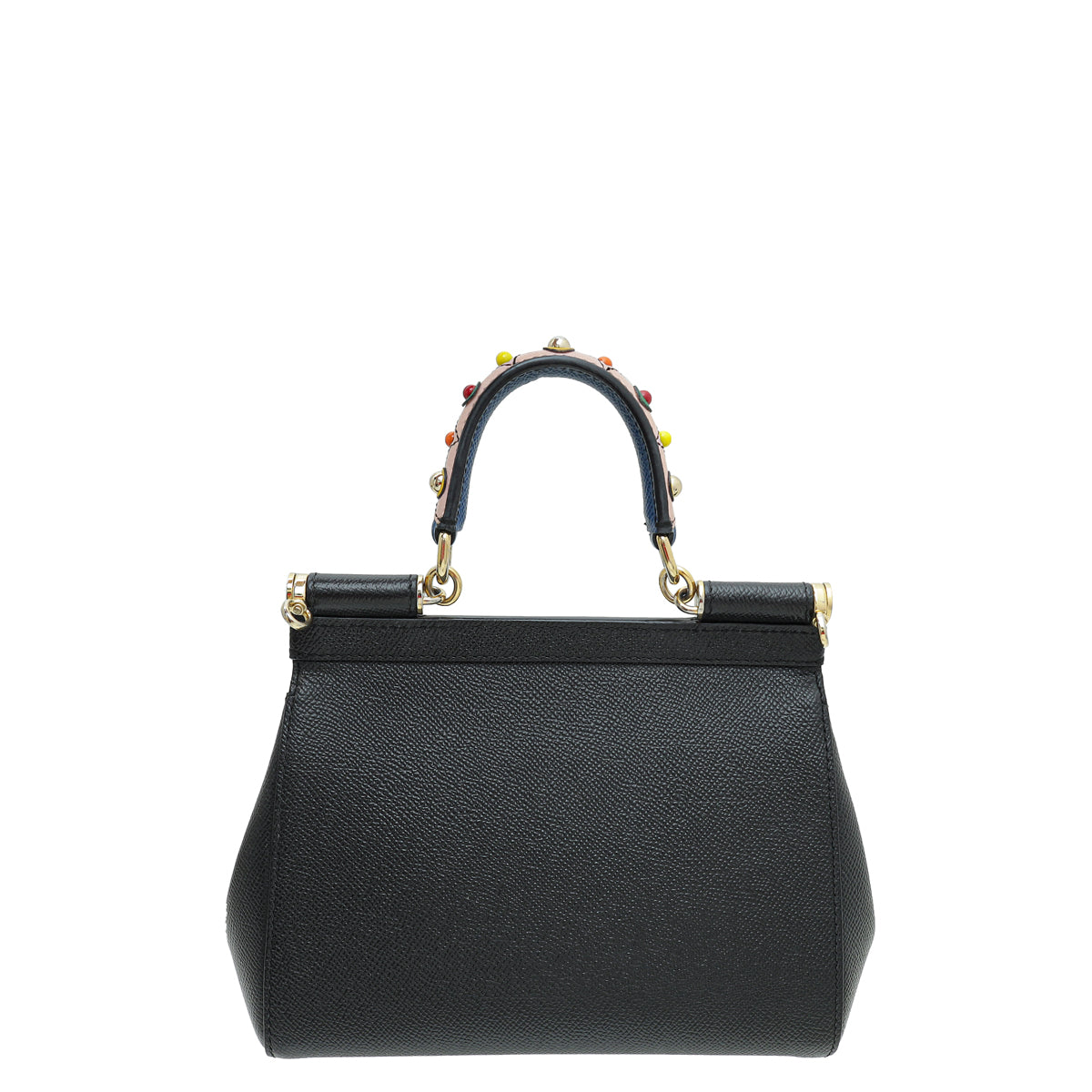 Dolce & Gabbana Black Multicolor Studded Handle Sicily Small Bag-Dolce & Gabbana-THE CLOSET