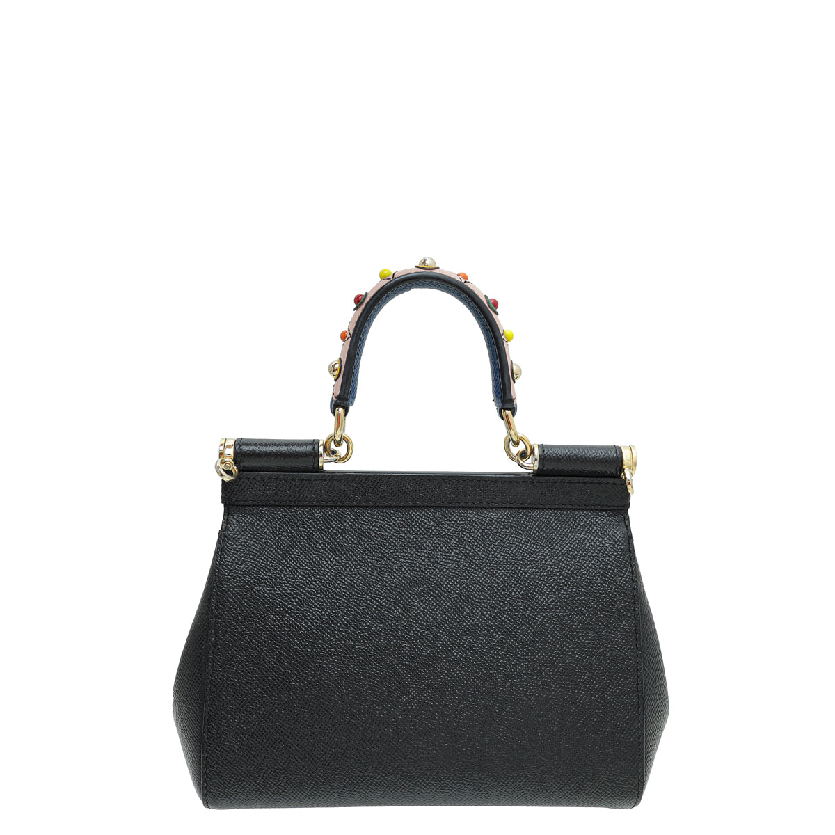 Dolce & Gabbana Black Multicolor Studded Handle Sicily Small Bag