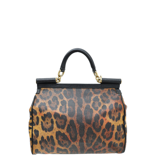 Dolce & Gabbana Bicolor Leopard Print Sicily Large Bag