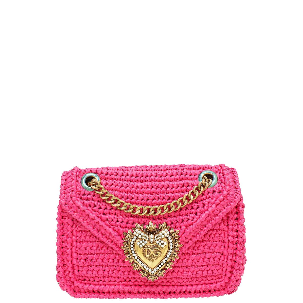Dolce & Gabbana Fuchsia Raffia Woven Devotion Envelope Small Shoulder Bag-Dolce & Gabbana-THE CLOSET