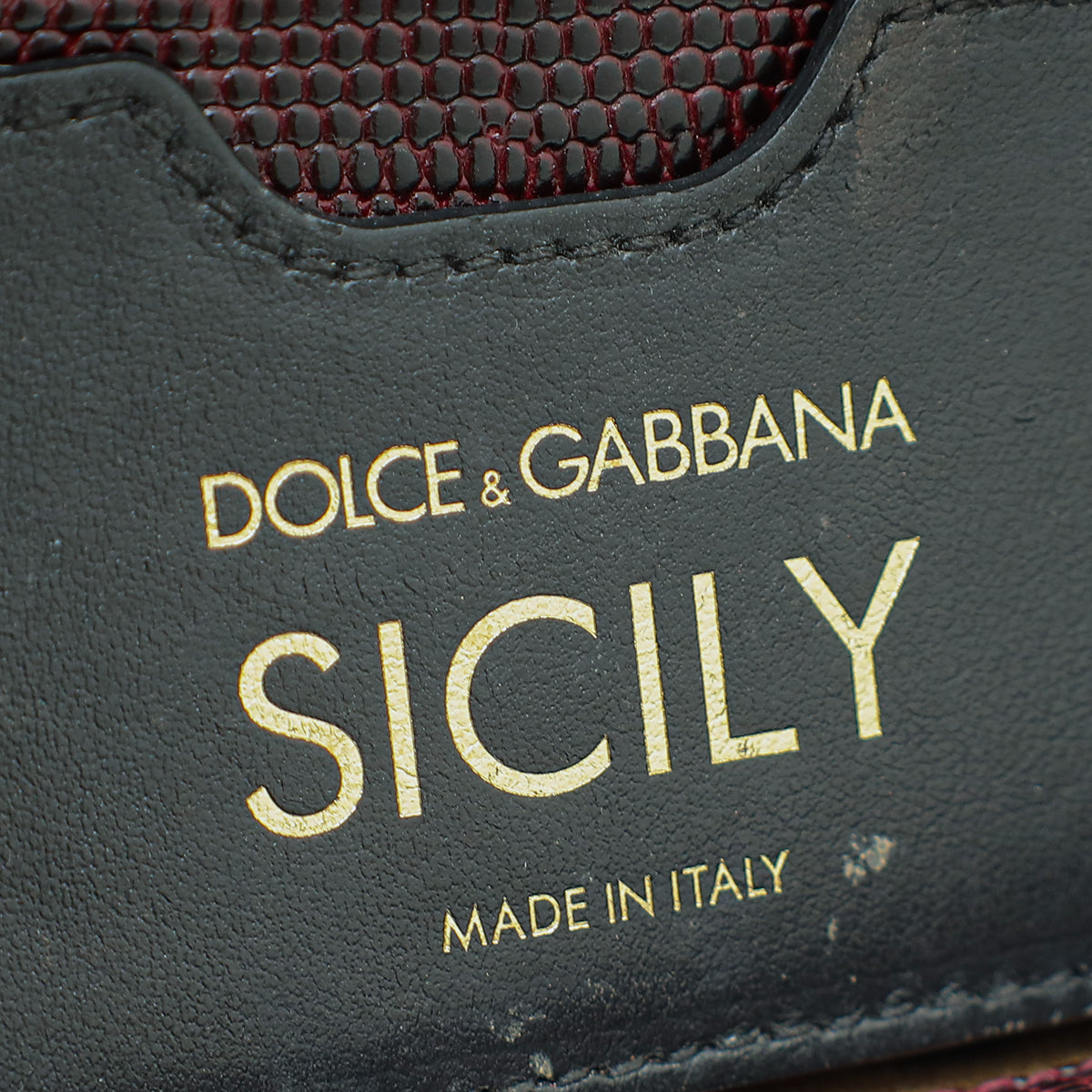 Dolce & Gabbana Burgundy Lizard Embossed DG Crystal Sicily Medium Bag