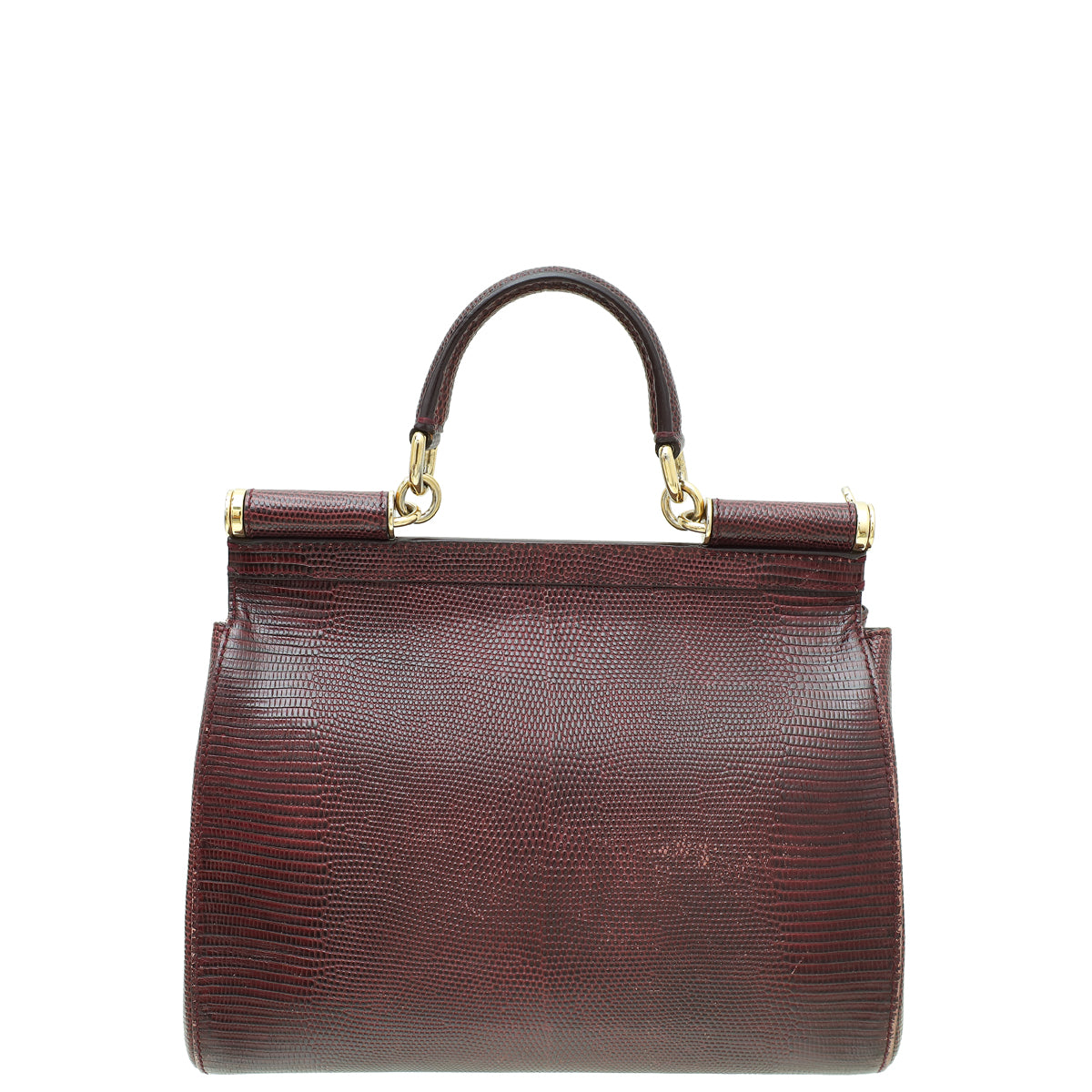 Dolce & Gabbana Burgundy Lizard Embossed DG Crystal Sicily Medium Bag-Dolce & Gabbana-THE CLOSET