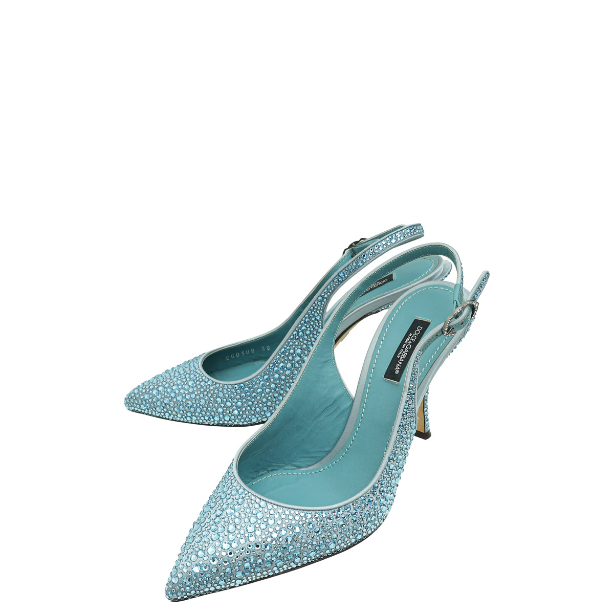 Dolce & Gabbana Blue Slingback Embellished Crystal Pumps 38-Dolce & Gabbana-THE CLOSET