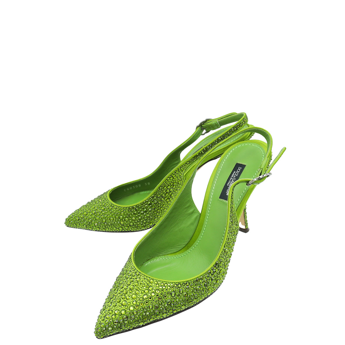 Dolce & Gabbana Lime Green Slingback Embellished Crystal Pumps 38-Dolce & Gabbana-THE CLOSET