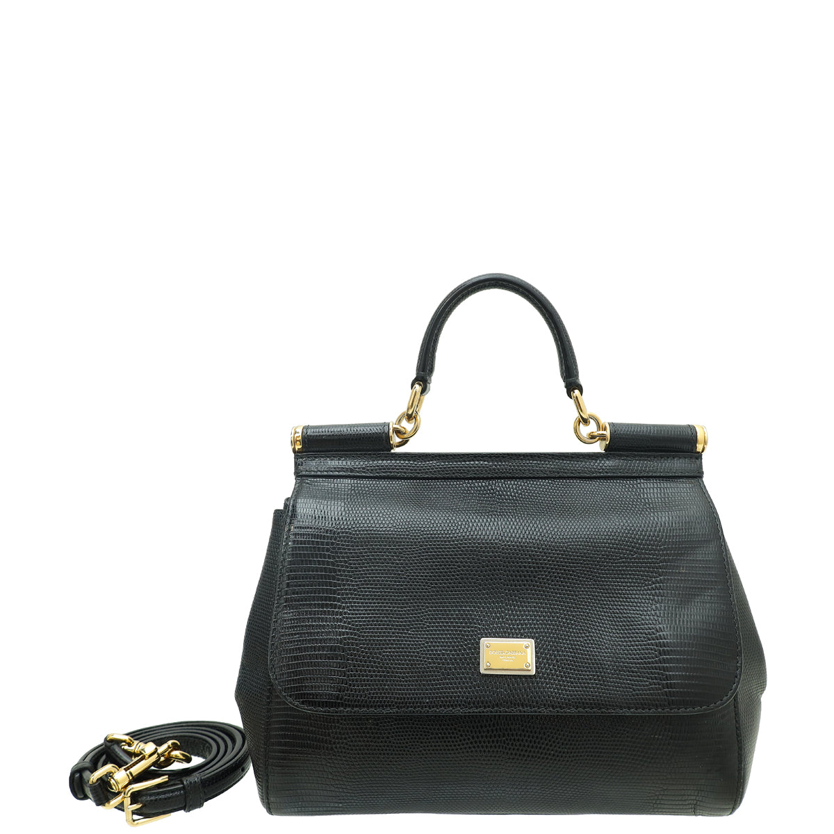 Dolce & Gabbana Black Iguana Print Sicily Medium Bag-Dolce & Gabbana-THE CLOSET