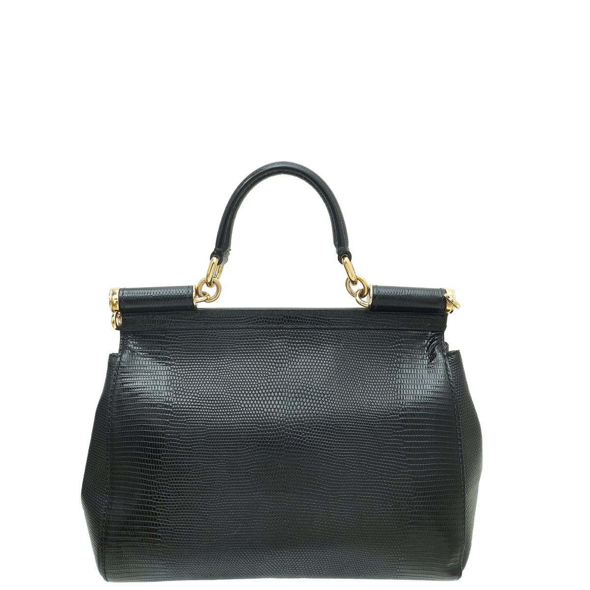 Dolce & Gabbana Black Iguana Print Sicily Medium Bag-Dolce & Gabbana-THE CLOSET