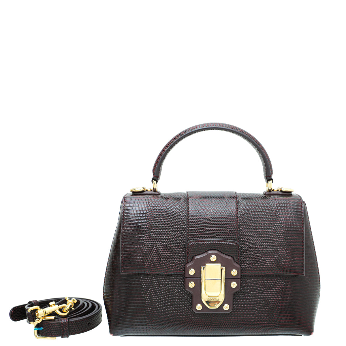 Dolce & Gabbana Burgundy Iguana Print Lucia Top Handle Bag-Dolce & Gabbana-THE CLOSET