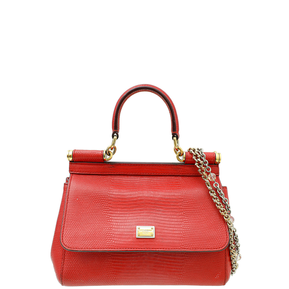 Dolce & Gabbana Red Lizard Embossed Sicily Small Bag