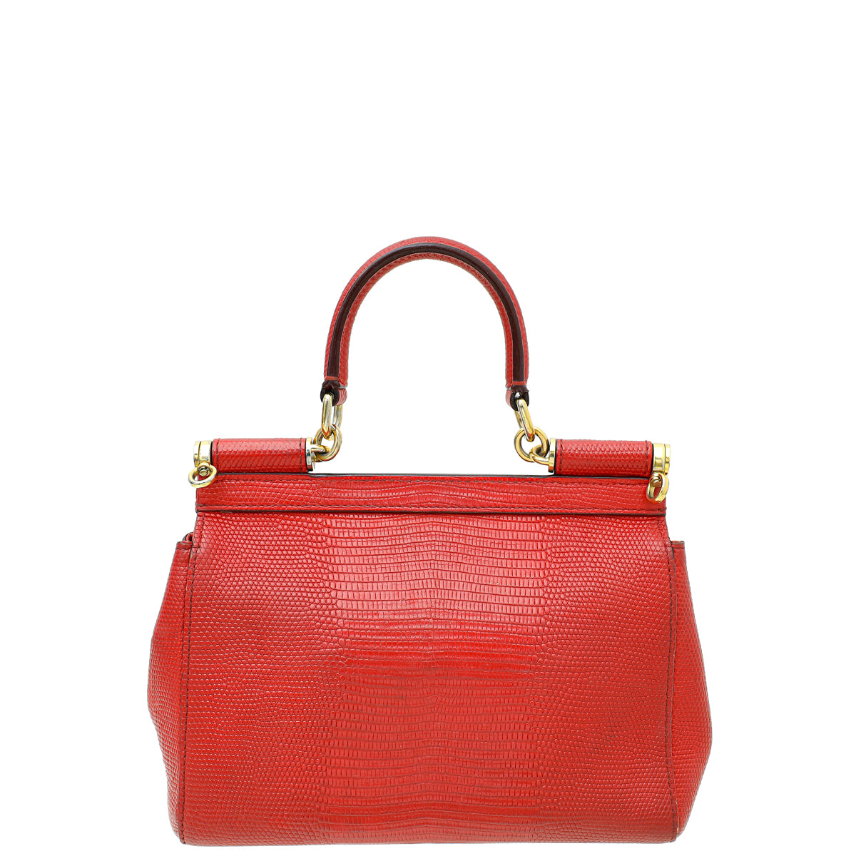 Dolce & Gabbana Red Lizard Embossed Sicily Small Bag