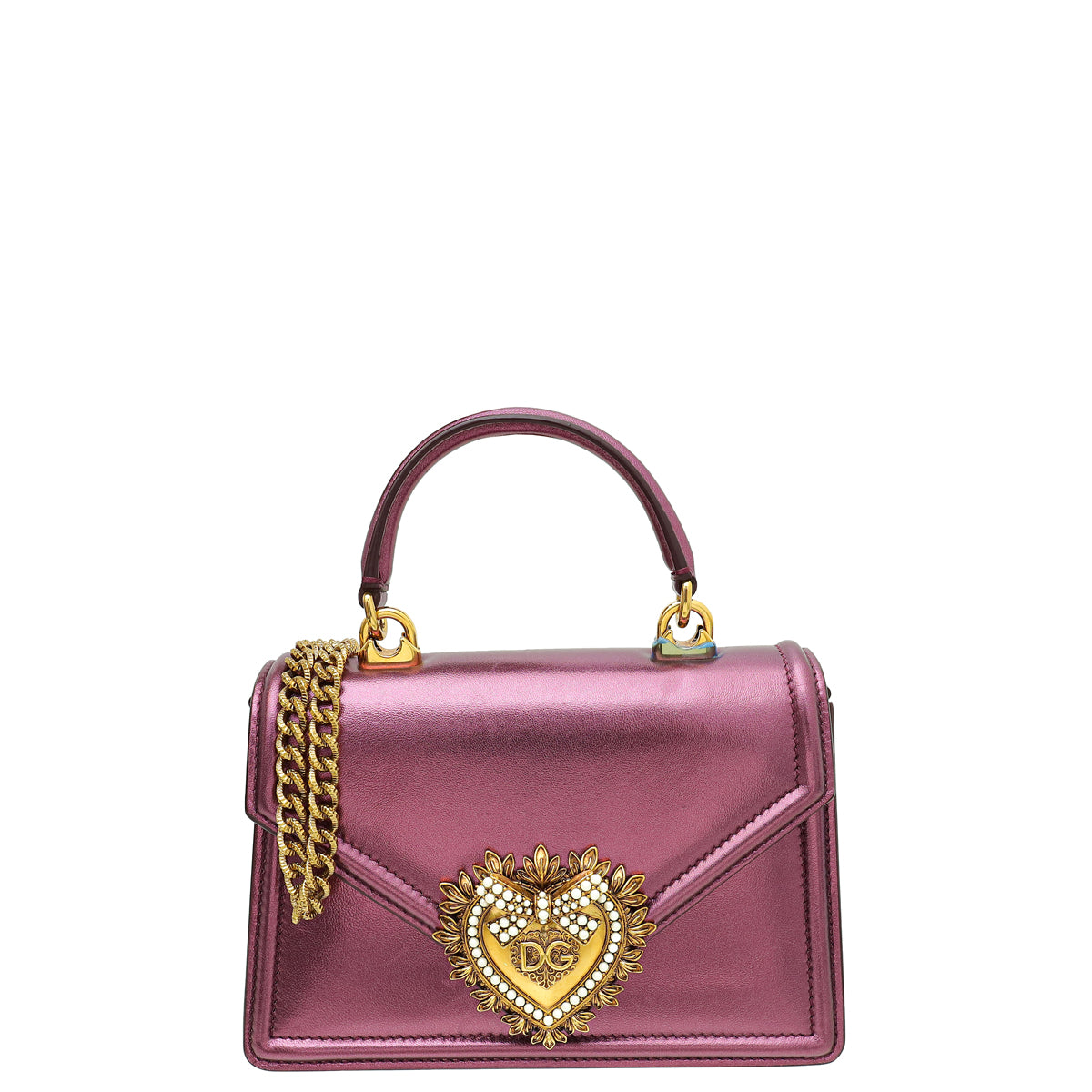 Dolce & Gabbana Metallic Violet Devotion Top Handle Chain Bag