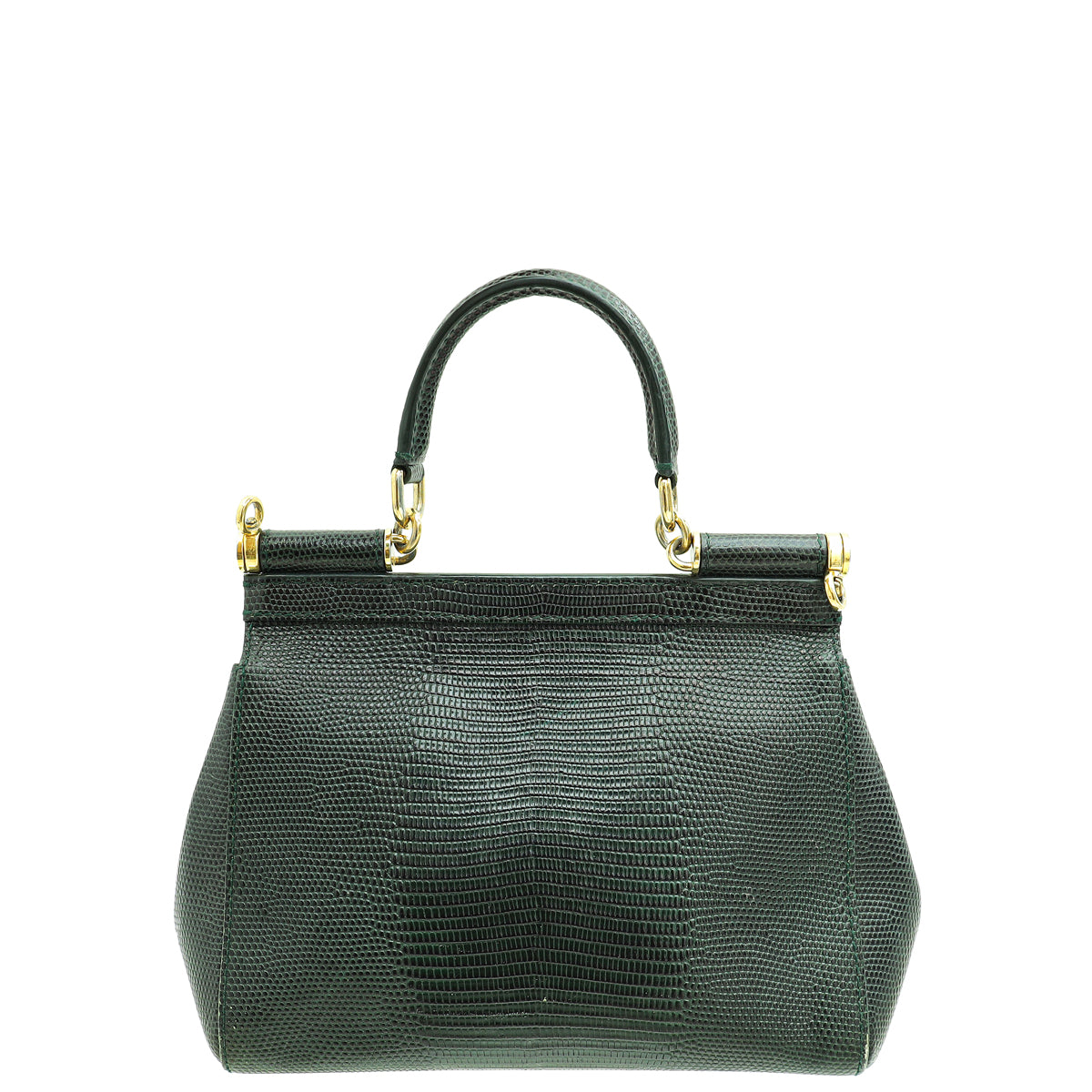 Dolce & Gabbana Dark Green Lizard Embossed Crystal Sicily Bag-Dolce & Gabbana-THE CLOSET