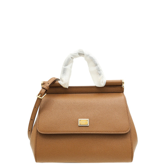 Dolce & Gabbana Brown Dauphine Sicily Small Flap Bag