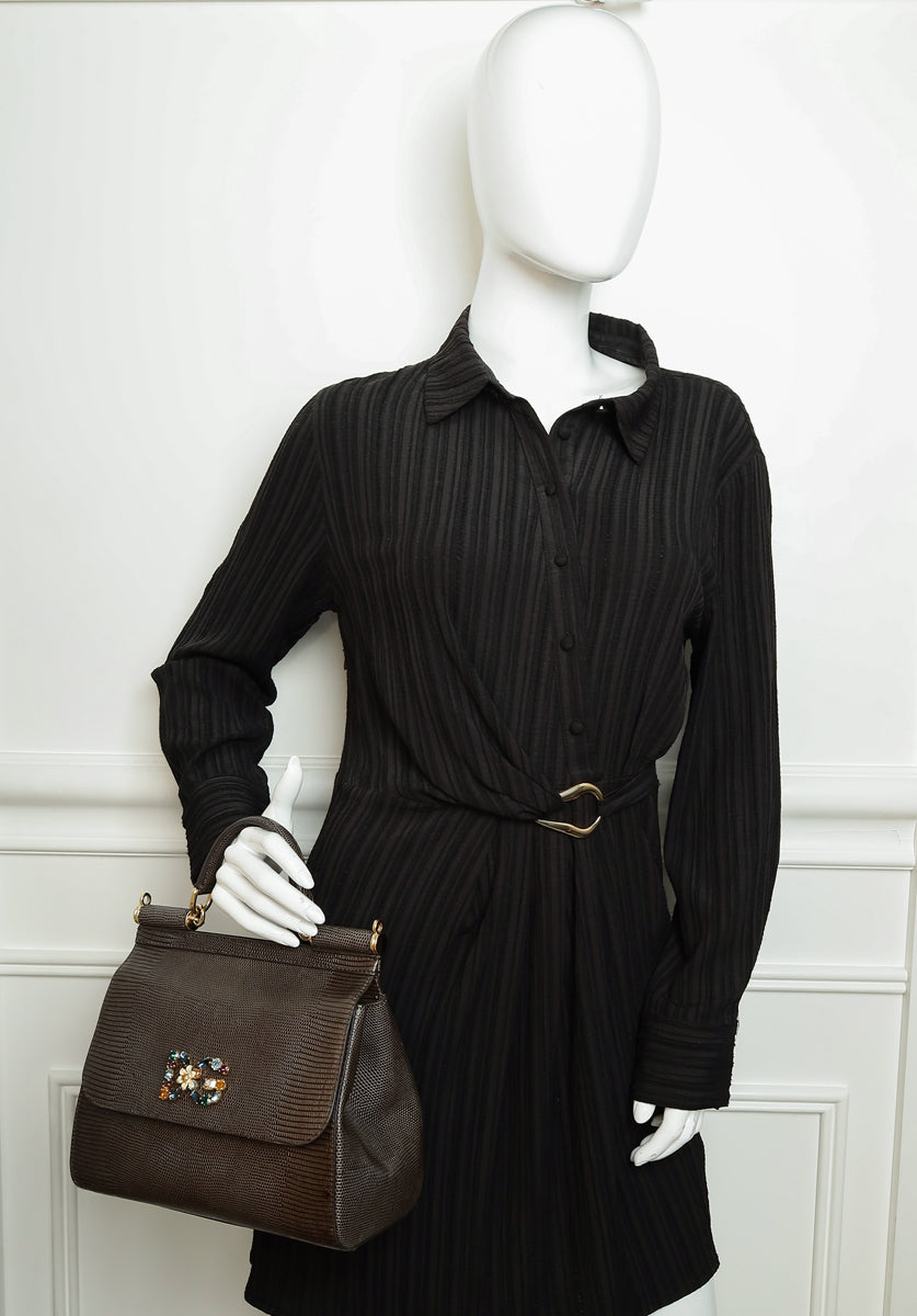 Dolce & Gabbana Dark Gray DG Crystal Medium Sicily Bag-Dolce & Gabbana-THE CLOSET