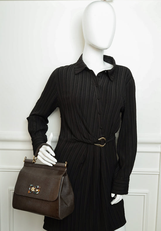 Dolce & Gabbana Dark Gray DG Crystal Medium Sicily Bag-Dolce & Gabbana-THE CLOSET