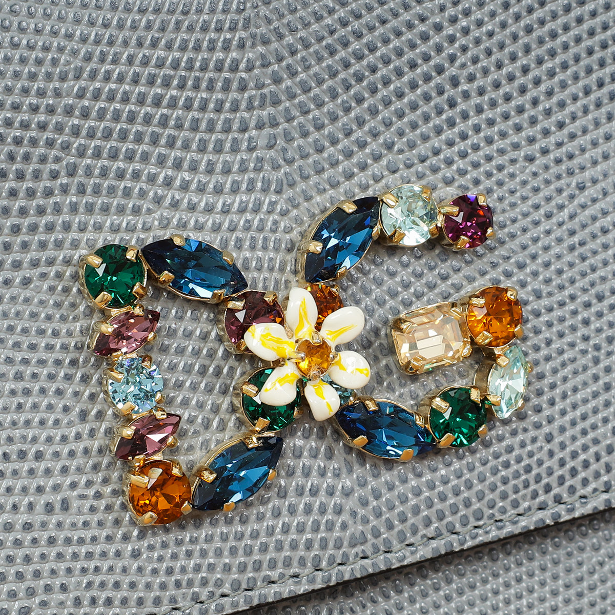 Dolce & Gabbana Light Gray DG Crystal Medium Sicily Bag-Dolce & Gabbana-THE CLOSET