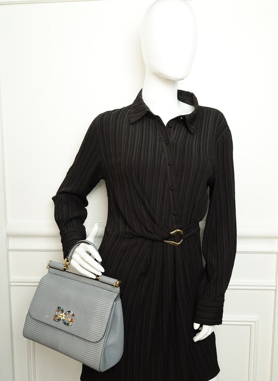 Dolce & Gabbana Light Gray DG Crystal Medium Sicily Bag-Dolce & Gabbana-THE CLOSET