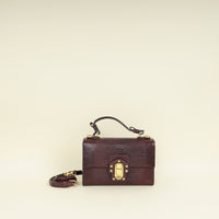 Dolce & Gabbana Burgundy Lizard Embossed Lucia Bag