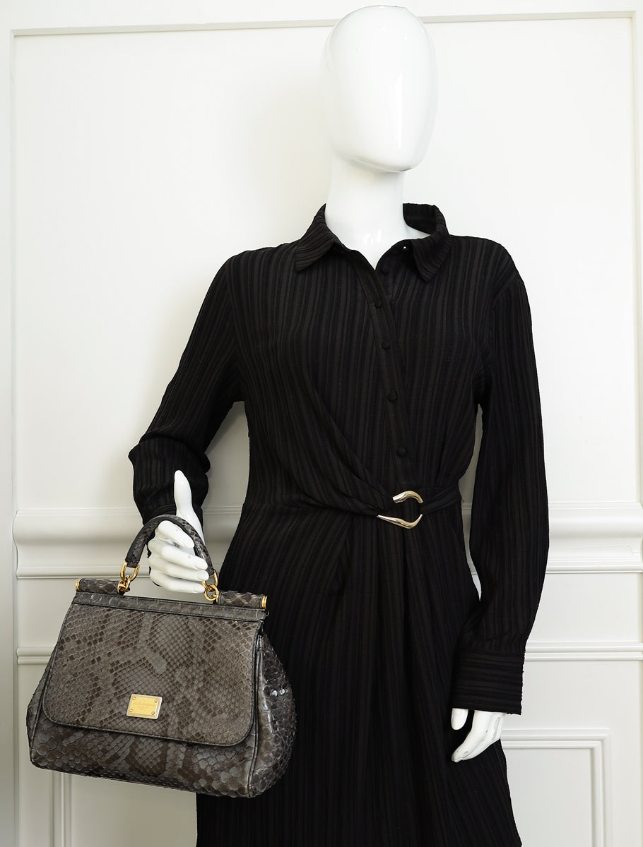 Dolce & Gabbana Dark Grey Python  Sicily Medium Bag