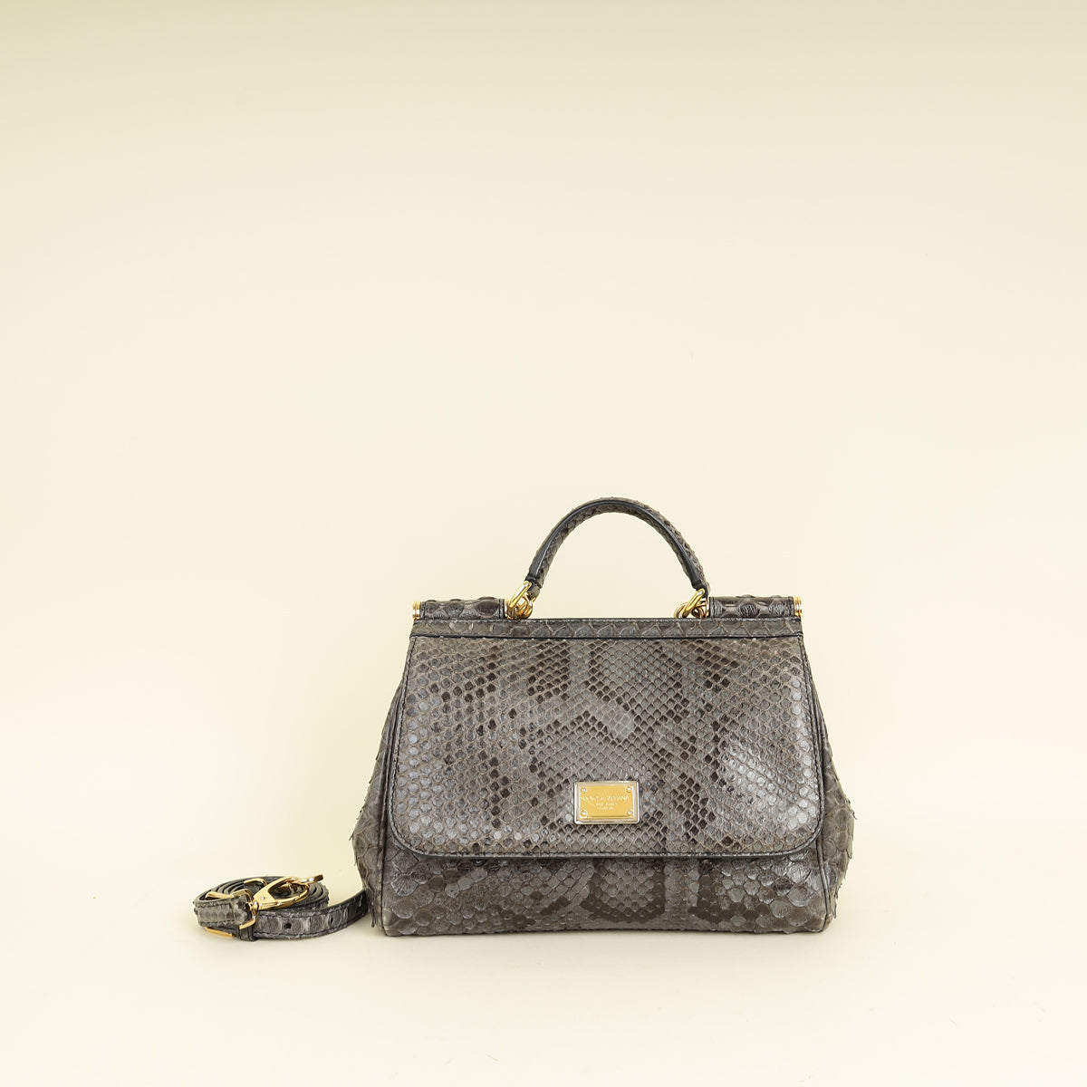 Dolce & Gabbana Dark Grey Python  Sicily Medium Bag
