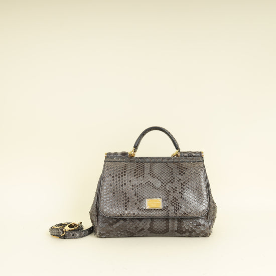Dolce & Gabbana Dark Grey Python  Sicily Medium Bag
