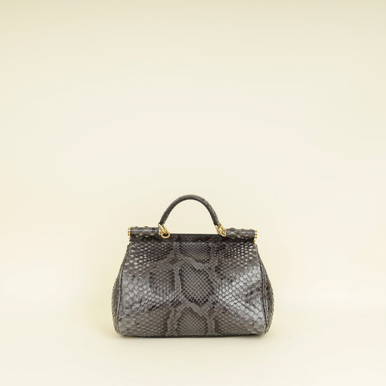 Dolce & Gabbana Dark Grey Python  Sicily Medium Bag