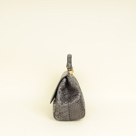 Dolce & Gabbana Dark Grey Python  Sicily Medium Bag