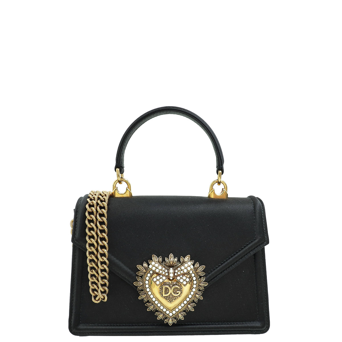 Dolce & Gabbana Black Satin Devotion Top Handle Small Bag-Dolce & Gabbana-THE CLOSET