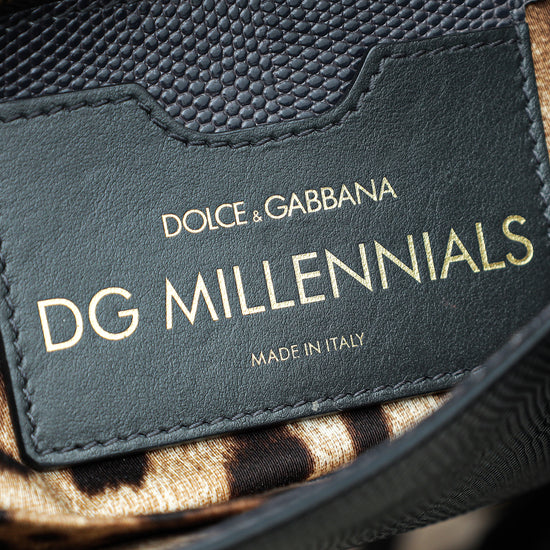 Dolce & Gabbana Grey Lizard Embossed DG Millennials Flap Bag