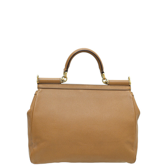 Dolce & Gabbana Camel Dauphine Front Zipped Pocket Sicily Bag