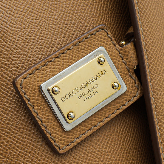Dolce & Gabbana Camel Dauphine Front Zipped Pocket Sicily Bag