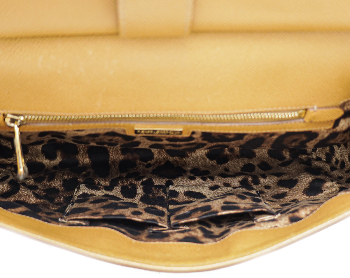 Dolce & Gabbana Camel Dauphine Front Zipped Pocket Sicily Bag