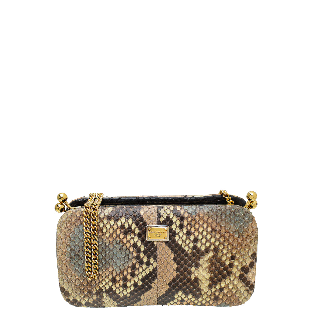 Dolce & Gabbana Multicolor Python Kiss Lock Chain Clutch-Dolce & Gabbana-THE CLOSET