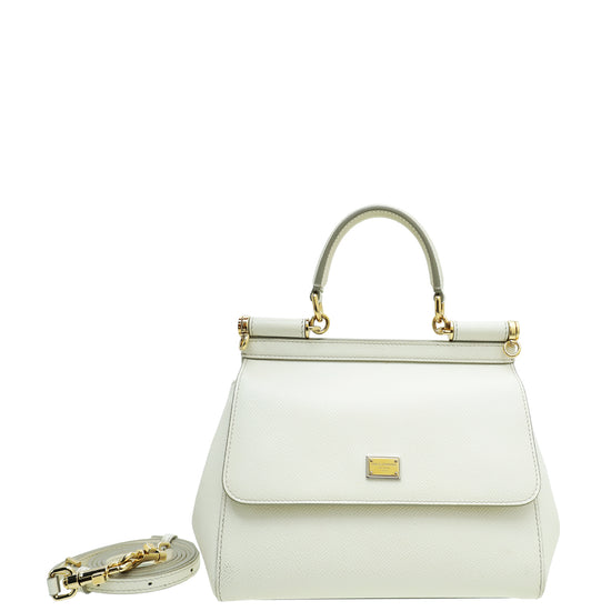 Dolce & Gabbana White Dauphine Sicily Small Flap Bag