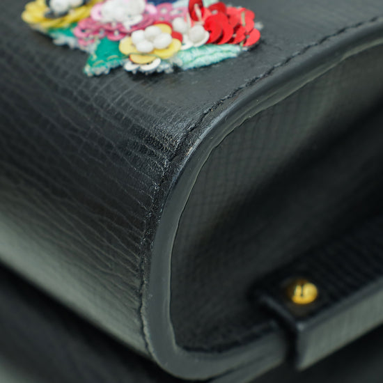 Dolce & Gabbana Black Lucia Bird Applique Embroidered Shoulder Bag