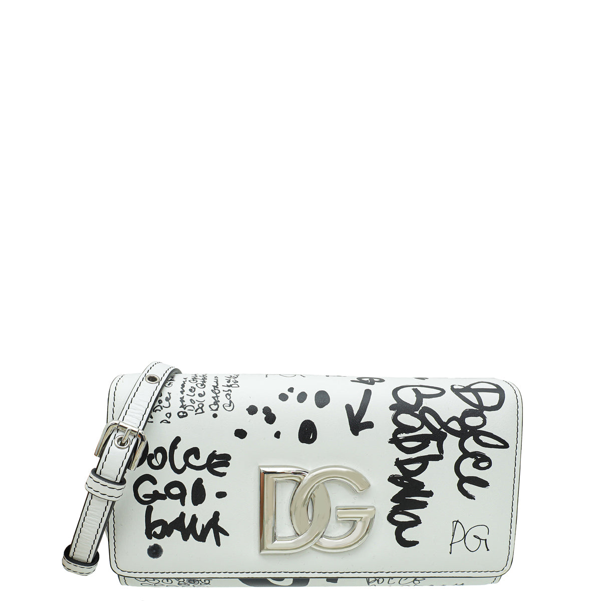 Dolce & Gabbana White Graffiti Flap Shoulder Bag