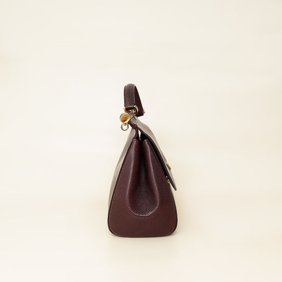 Dolce & Gabbana Bordeaux Lizard Embossed Sicily Medium Bag-Dolce & Gabbana-THE CLOSET