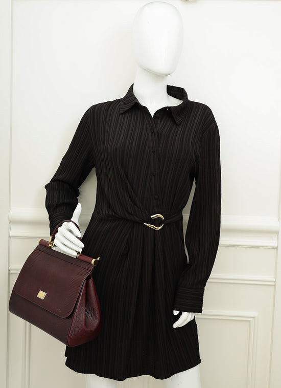 Dolce & Gabbana Bordeaux Lizard Embossed Sicily Medium Bag-Dolce & Gabbana-THE CLOSET