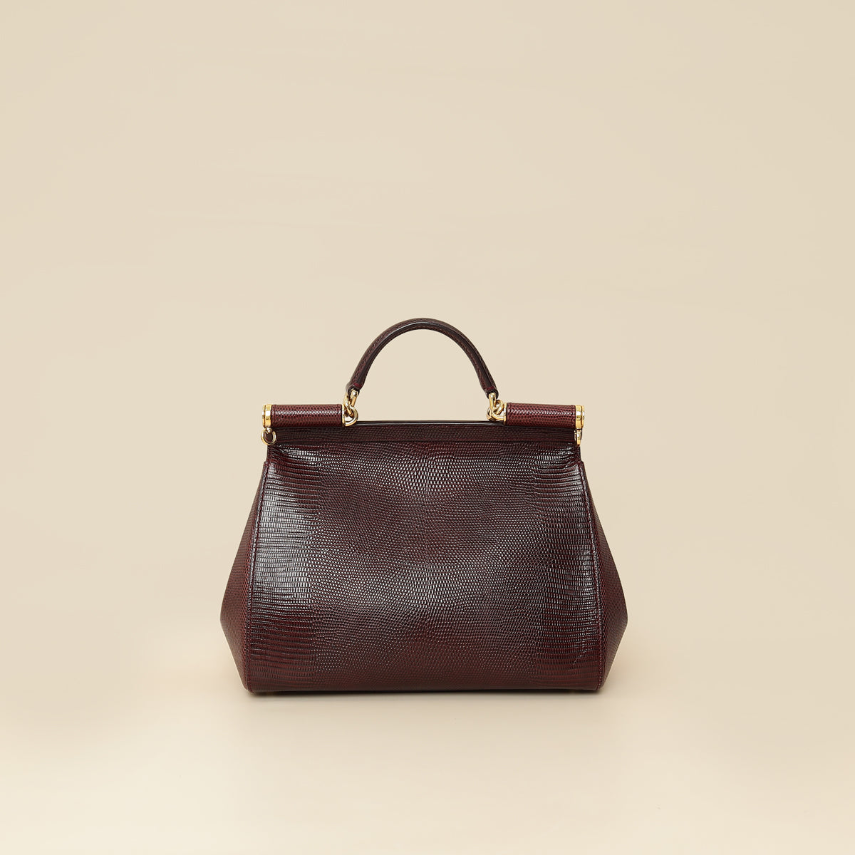 Dolce & Gabbana Bordeaux Lizard Embossed Sicily Medium Bag-Dolce & Gabbana-THE CLOSET