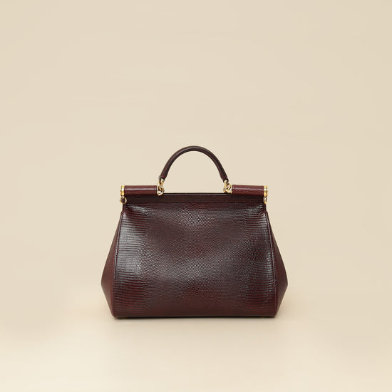 Dolce & Gabbana Bordeaux Lizard Embossed Sicily Medium Bag