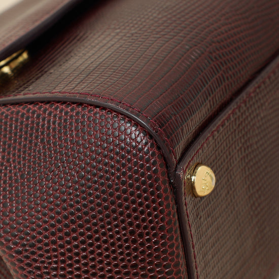 Dolce & Gabbana Bordeaux Lizard Embossed Sicily Medium Bag-Dolce & Gabbana-THE CLOSET