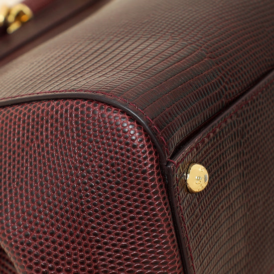 Dolce & Gabbana Bordeaux Lizard Embossed Sicily Medium Bag-Dolce & Gabbana-THE CLOSET