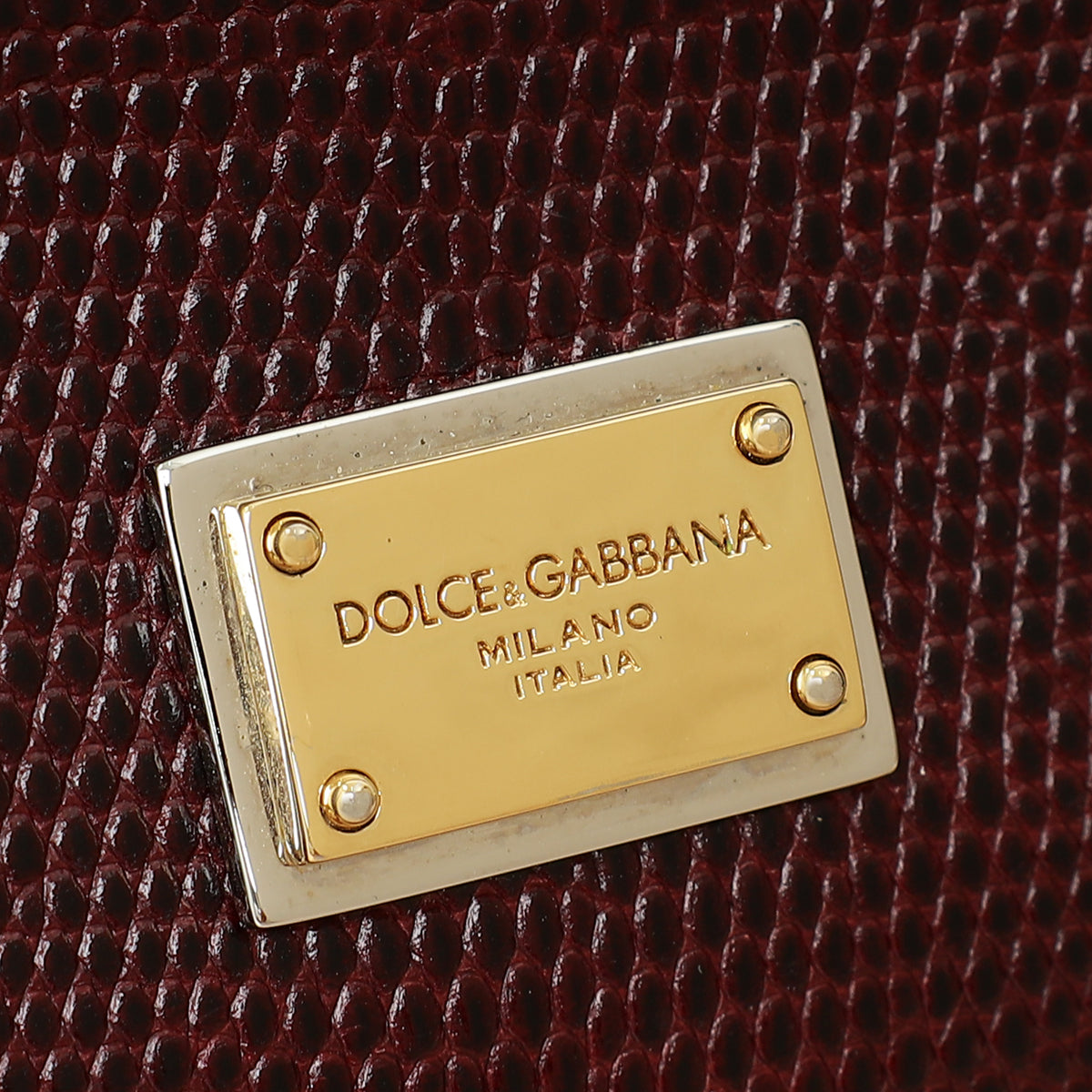 Dolce & Gabbana Bordeaux Lizard Embossed Sicily Medium Bag-Dolce & Gabbana-THE CLOSET