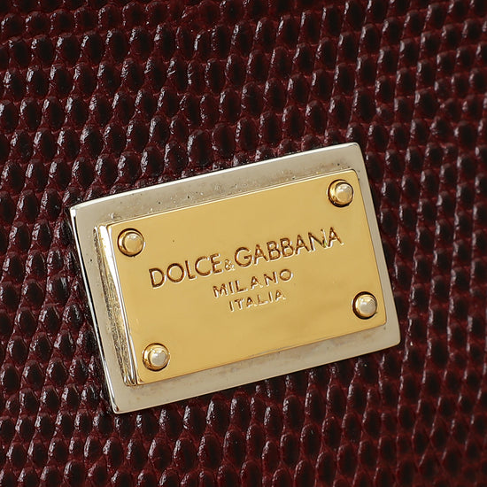 Dolce & Gabbana Bordeaux Lizard Embossed Sicily Medium Bag-Dolce & Gabbana-THE CLOSET