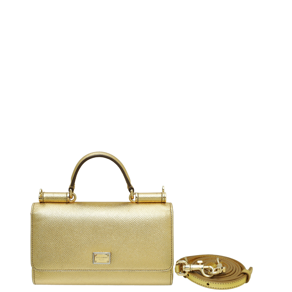 Dolce & Gabbana Metallic Gold Miss Sicily Von Phone Bag-Dolce & Gabbana-THE CLOSET