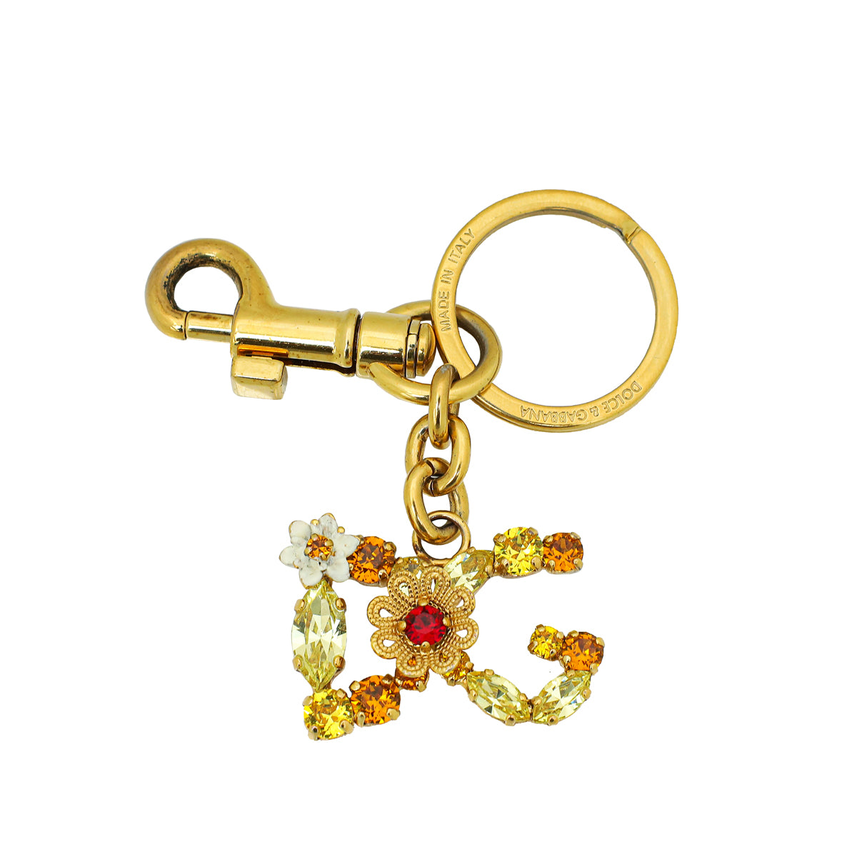 Dolce & Gabbana Yellow DG Crystal Bag Charm Key Holder-Dolce & Gabbana-THE CLOSET